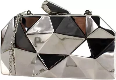 Womens Metal Clutch Geometric Evening Handbag Diamond Chain Purse • $56.99