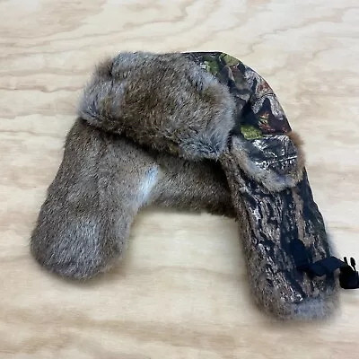 Mad Bomber Hat Mens XL Brown Rabbit Fur Lined Camo Hunting Trapper • $27.99