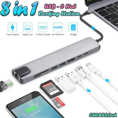 $28.85 • Buy USB C HUB Ethernet Adapter MacBook RJ45 PD Multi Port 3.0 4K HDMI 8 In 1