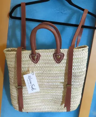 WOVEN FINDS Moroccan Handmade Large Backpack Purse Shopping Tote Basket Bag • $27.49