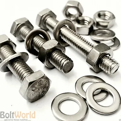 £3.55 • Buy M8 A2 Stainless Fully Threaded Bolts Hex Set Screws + Full Nuts Washers Hexagon