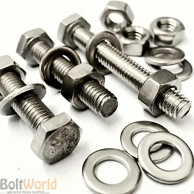 M8 A2 Stainless Fully Threaded Bolts Hex Set Screws + Full Nuts Washers Hexagon • £68.14