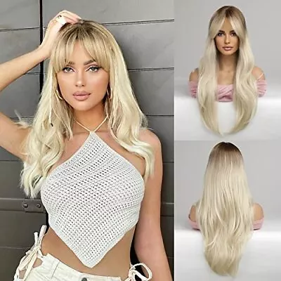 Honygebia Light Blonde Wig With Fringe - Ombre Platinum Blonde Wigs For Women • £32.99