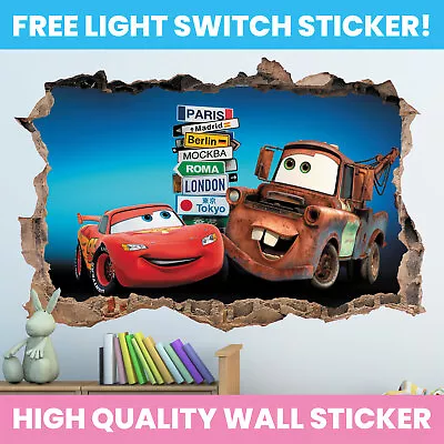 Disney Cars Hole In Wall Sticker Decal Decor Kids Bedroom Decoration • £3.99