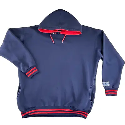 Vintage THE GAME Fleece Sweatshirt Mens L Blue & Red Hooded Long Sleeve Pullover • $28