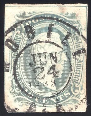 Confederate CSA #10b Frameline Greenish Blue MOBILE ALA Postmark JUN 24 1863 • $2950