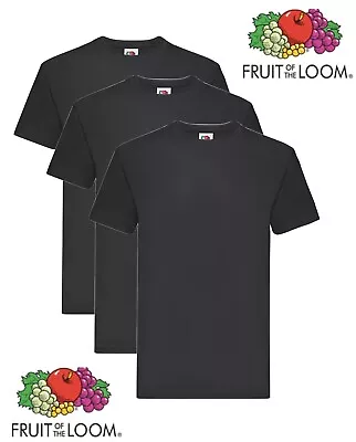 Pack Of 3 Fruit Of The Loom Super Premium Plain BLACK Cotton T-Shirts Tees • £17.99