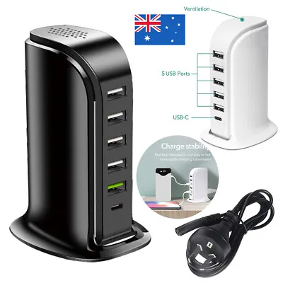 6Port Charging Station USB Hub Desktop Charger Rapid Tower Power Adapter 20W 40W • $18.89