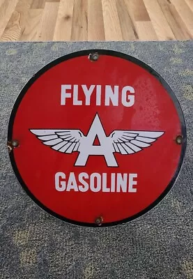 Flying A Gasoline Vintage Advertising Gas Oil Pump Porcelain Sign • $9.50