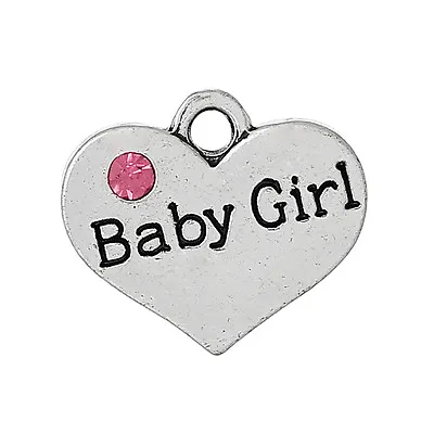 5 Antique Silver~pink Rhinestone Baby Girl Heart Charm~pendant~wine Charm (96) • £1.65