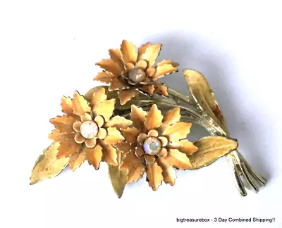 Vintage Brooch Pin SIGNED CORO Enamel Flower Rhinestone Gold Tone Jewelry Lot Y • $1.99