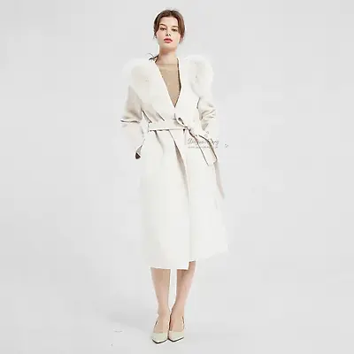 Cashmere Wool Hooded Jacket With Fox Fur Trim In Ivory • $696.39