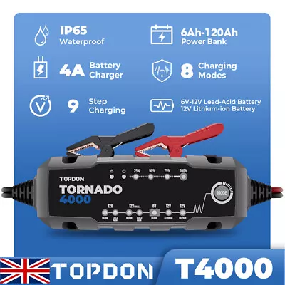 £40.99 • Buy TOPDON Smart Car Battery Charger Automatic Pulse Repair 6V 12V AGM/GEL T4000 UK