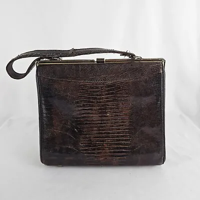 Vintage STERLING USA Genuine Lizard Brown Handbag Clutch Purse Bag • $19.99