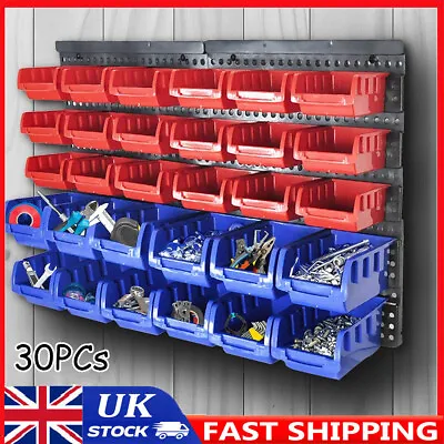 30pcs Wall Mounted Garage Storage Bin Workshop Organiser Rack Diy Tool Boxes Uk • £17.90