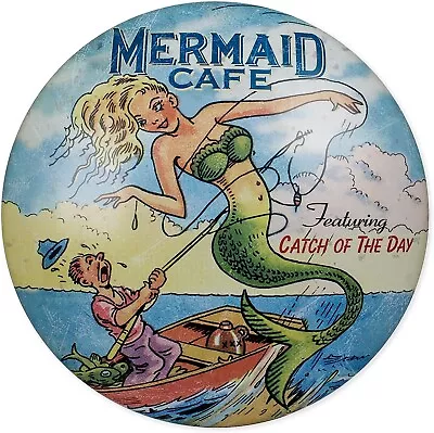 Mermaid Cafe Sea Ocean 12  Round Metal Sign Man Cave Garage  Free Shipping • $17.95