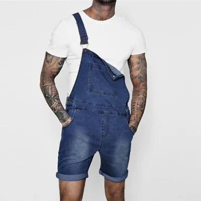 Mens Suspender Jean Shorts Casual Denim Pants Overalls Jumpsuits Rompers Fashion • $37.32