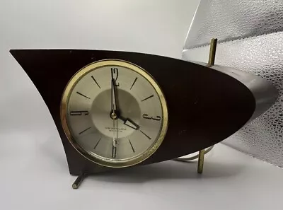 Vintage Westclox 707  Mid Century Modern Boomerang Mahogany Alarm Clock MCM • $145.65