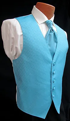 Mens Turquoise Blue Green Tuxedo Vest & Tie Fullback Formal Cruise Wedding Prom  • $8.99