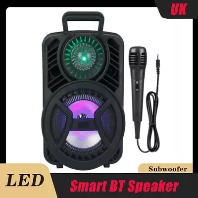 Portable Karaoke Bluetooth Party Lights Speaker MP3 With Mic LED Light Outdoor • £13.99
