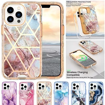 Luxury Marble Texture Case Clear Dual Layer Hybrid Shockproof Cover For IPhone • $18.69