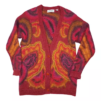 Vintage Linda Allard For Ellen Tracy Cardigan Sweater M Geometric Print Mohair • $39.99