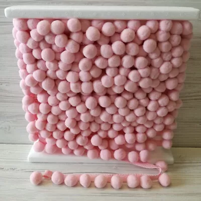 Baby Pink POM POM Trim Quality Pompoms 10mm Bobbles 18mm Total Width Tape 138 • £2.18