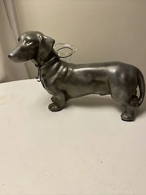 Vtg Cast Silver Metal Daschund Dog Weiner Statue  8” Figurine Sculpture Unique! • $35