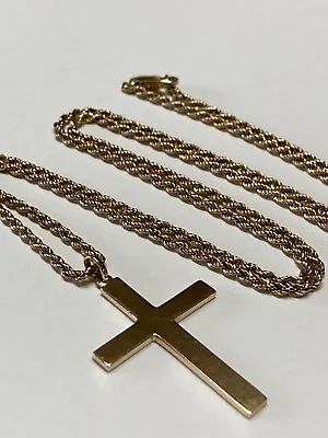 Men's Vintage Religious Large 10k Gold Cross Pendant Necklace 14k Chain • $525