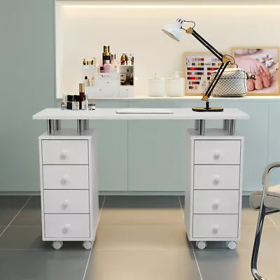 White Professional Manicure Table Salon Nail Station Beauty Desk With 8 Drawers • £165.95