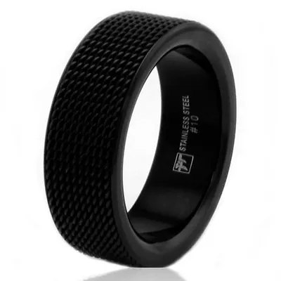 Stainless Steel Black Mesh Tire Design Mens Biker Ring 9MM | FREE ENGRAVING • $16