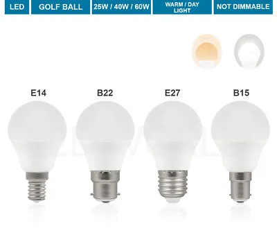 £4.99 • Buy LED Golf Ball Light Bulbs Small Screw, 1 2 3 Pack E14 Lamp 3/4w - 40w Equivalent