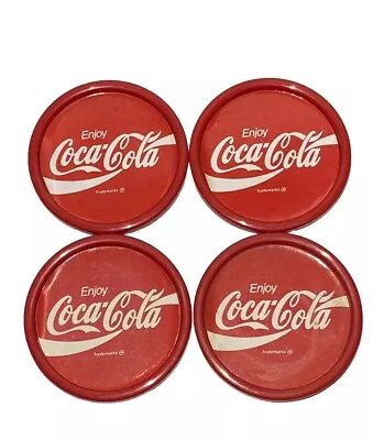 Vintage Set Of 4 Plastic Enjoy Coca-Cola Round Coasters Coke • $9.95