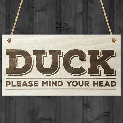 £3.79 • Buy Duck Please Mind Your Head Novelty Door Sign Shabby Chic Wooden Hanging Plaque