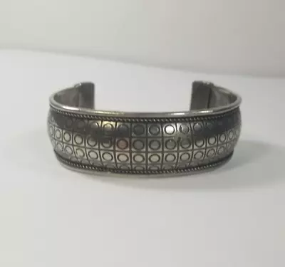 Vintage Silver Tone Domed Cuff Bracelet Circle Twisted Textured • $17.99