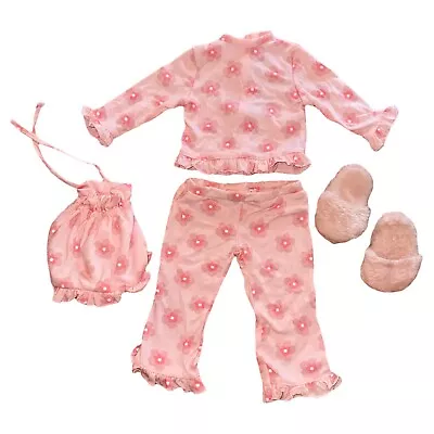 My Twinn Doll Pajama Lounge Pants & Top In Pink Daisy Print With Fuzzy Slippers • $24.99