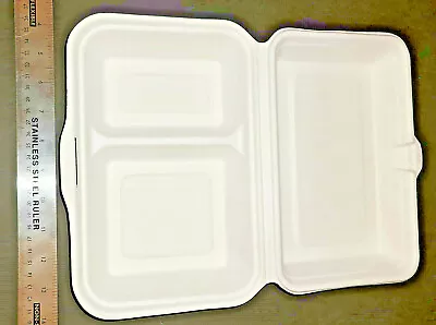 Biodegradable And Compostable Clamshell Bagasse 9'' 2 Compartment Takeaway Box • £19.92