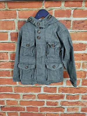 £14.99 • Buy Boys Coat Age 5-6 Years M&s Indigo Wax Cotton Hooded Jacket Full Zip Kids 116cm