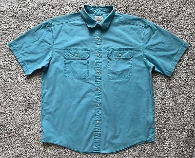 L.L. Bean Canvas Traditional Fit Turquoise Button Down Shirt Pockets Mens *READ* • $24