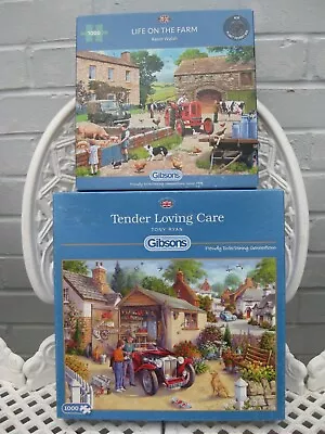 £10 • Buy 2x 1000pc JIGSAW PUZZLES. Gibsons Life On The Farm/ Tender Loving Care. Complete