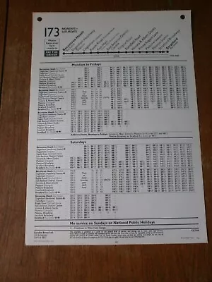 London Transport Bus Stop Timetable Panel-Route 173 1986 • £1.50