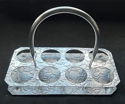 Vintage Embossed Aluminum Glass Caddy Carrier - Handled & Footed - Holds 8 • $29.99