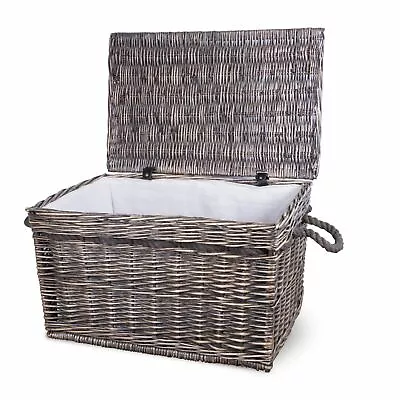 Vintage Wicker Trunk Baby Nursery Toys Blanket Storage Chest Basket Box Bedside • £48.99