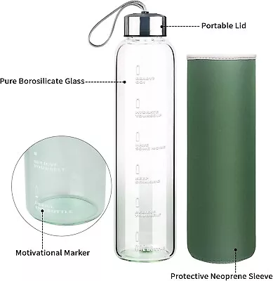 £6 • Buy 32 Oz Motivational Glass Water Bottle With Straw & Time Marker. RPP £35