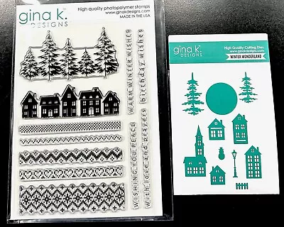 Gina K Designs Large Clear Stamp And Die Set Winter Wonderland Pine Trees Houses • $9.99