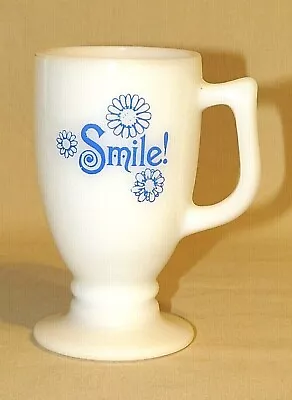 Vintage White Milk Glass Pedestal  Smile!  Mug 5 1/2  Tall • $3.95