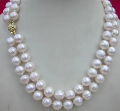 Double Strands 9-10mm South Sea White Baroque Pearl Necklace 20  14k Gold Clasp • $59.99