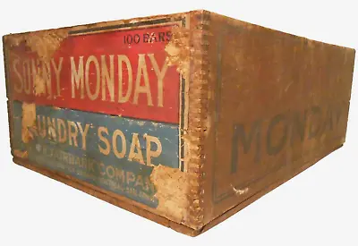 Rare Sunny Monday Laundry Soap Antique Blk/rd Ink Stmpd Paper Lbld Wd Box Crate • $327.50