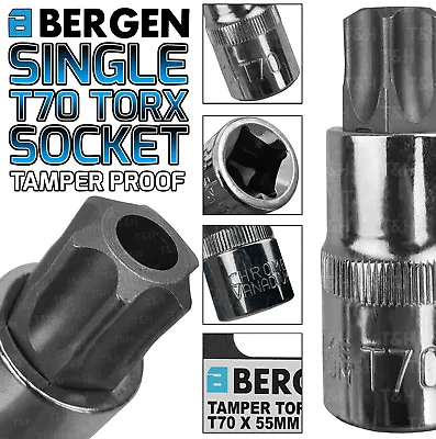 BERGEN T70 Tamperproof Torx Socket 1/2  Drive 55mm Long Security Star Torx Key • £4.95