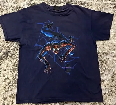 Vintage Spiderman Men's T Shirt Small Blue Changes Tag Promo Shirt Raised Web Gr • $40